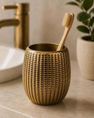 Gold ceramic toothbrush cup - gold,